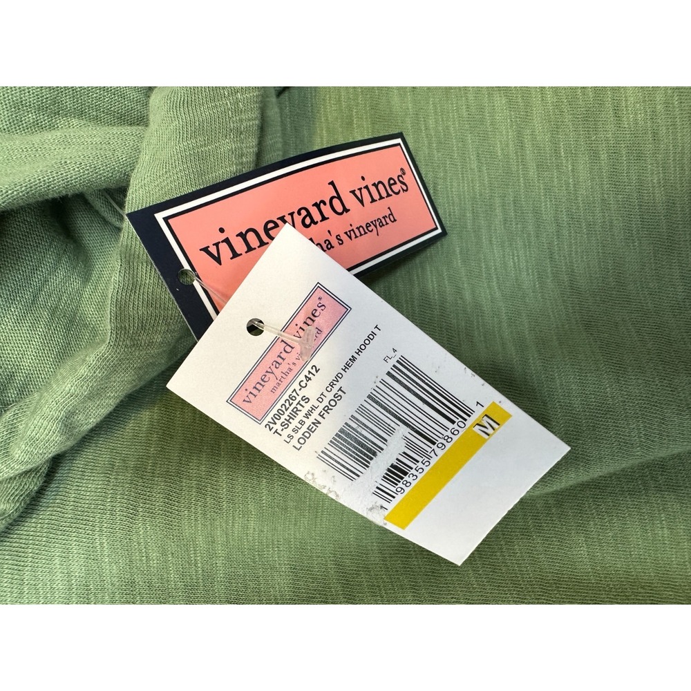 NEW Vineyard Vines Green Slub Whale Dot Curved Hem Hoodie Tee Medium Cotton Top - Picture 14 of 16
